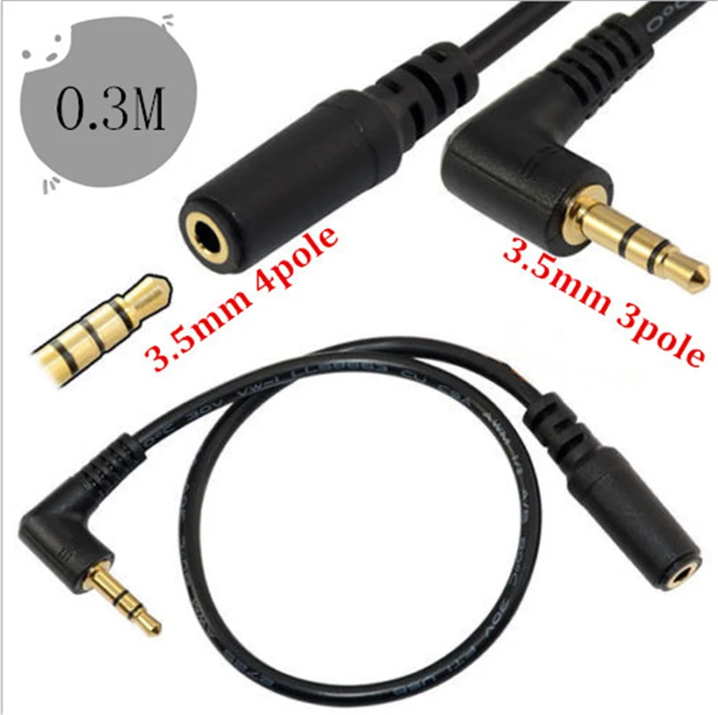 

90 D Right Angled 3.5mm 3pole Audio Stereo Male to 4 Pole Female Extension cable
