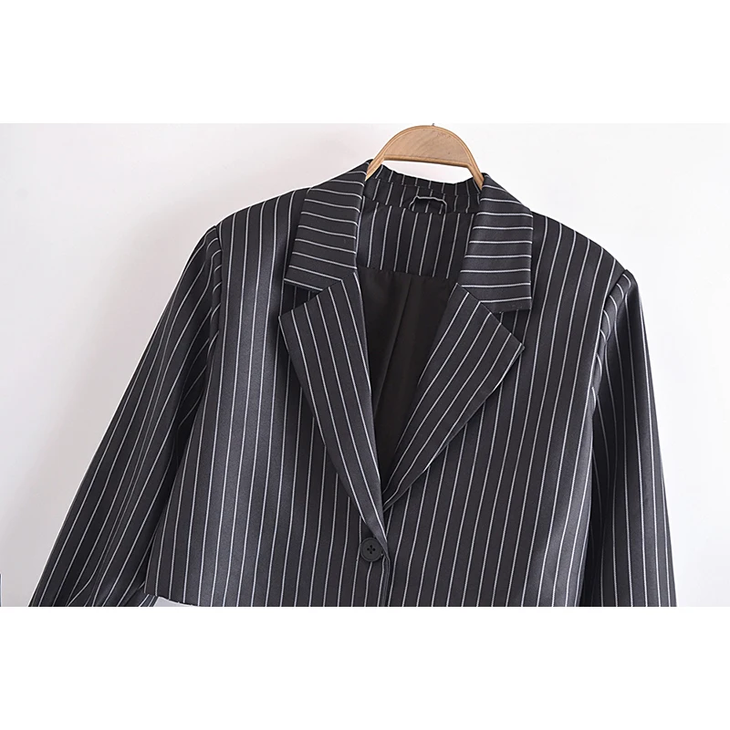 Za 2021 Women Office Lady Striped Blazer Long Sleeve V Neck Bow Tie Short Jackets Streetwear Autumn Women Outwears