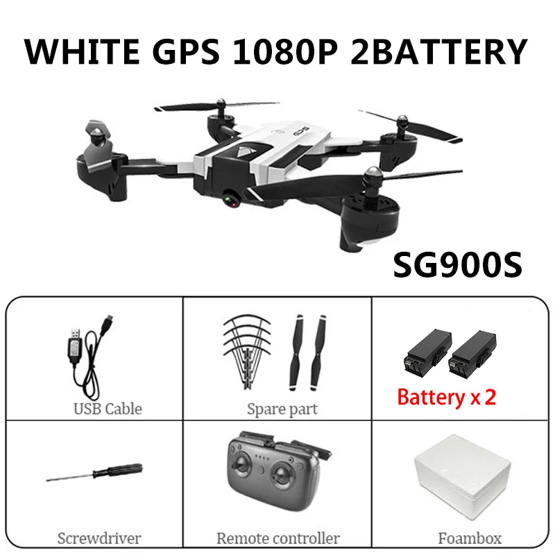 White GPS 1080P 2B SG900 Wifi Радиоуправляемый Дрон с 720P 4K HD Двойная камера gps слежение за мной Квадрокоптер FPV Профессиональный беспилотник долгий срок службы батареи игрушка для детей - Цвет: White GPS 1080P 2B