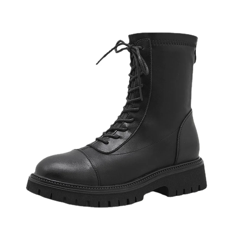 

Leather Women Boots Fashion Ladies Booties Heels New Comfortable High Quality Motorcycle Ankle Boots Zipper Women Shoes De Mujer