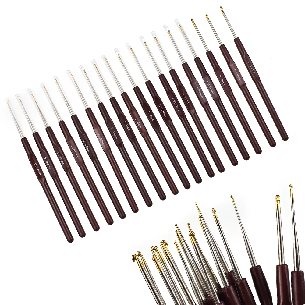 

18pcs Crochet Hook Set Handle Knitting Needles Weave Small Lace Crochet Needles 0.5mm-2.2mm Yarn Sweater Weave Craft Sewing Tool