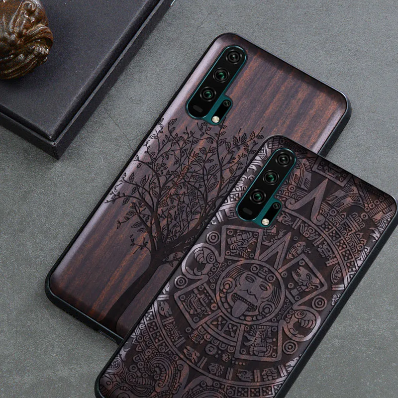 Роскошный чехол для Honor 20 Pro черный из эбенового дерева Huawei резной деревянный