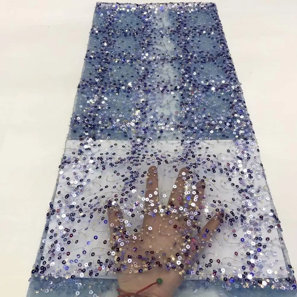 

Black Sequins French Tulle Lace Fabric 2020 High Quality African Lace Fabric Nigerian Fashion Handmade Sequins Lace For Party