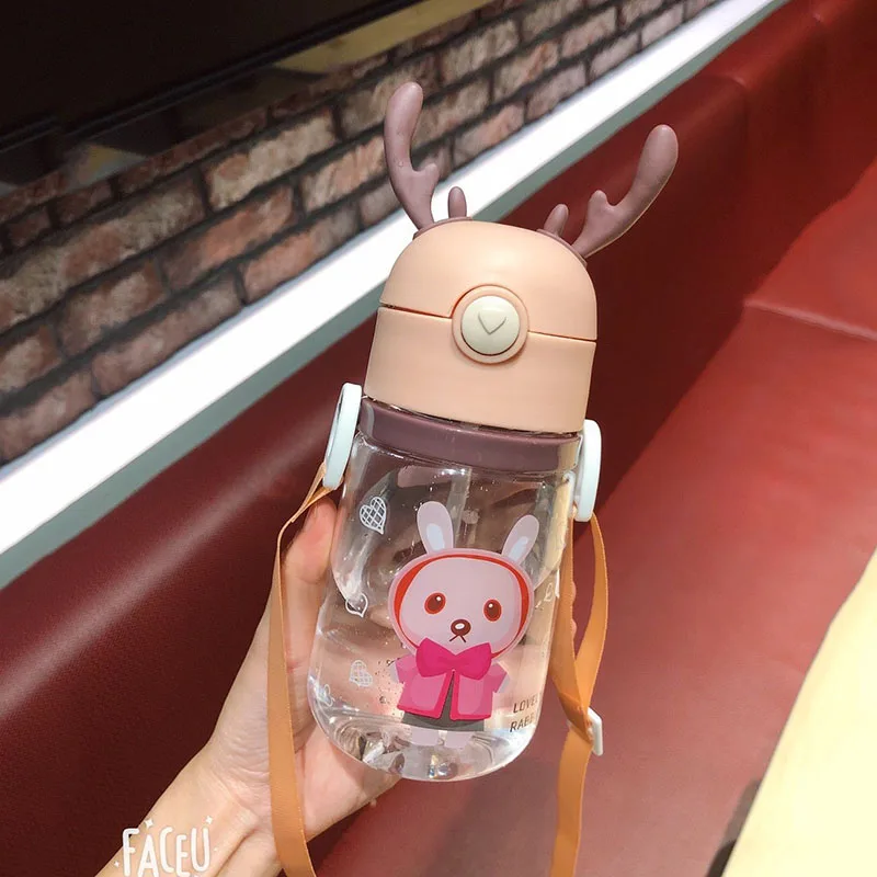 Детская соломенная бутылка для воды 600 мл с плечевым ремнем без БФА прыгающей