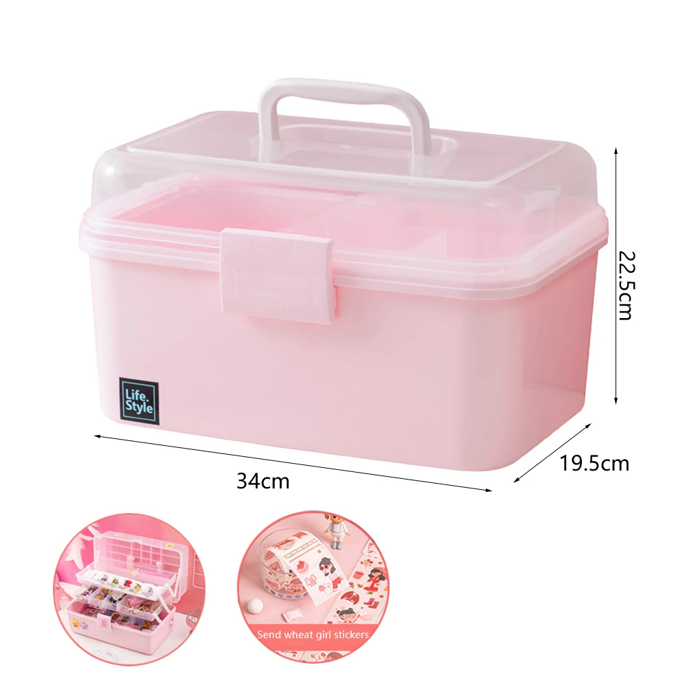

Children Hair Accessories Box Cute Pink Desktop Hairpin Head Rope Jewelry Three-layer Storage Box for Girls Gift