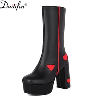 daitifenew autumn and winter fashion martin boots square toe thick heel short boots women trend womens shoes plus velvet
