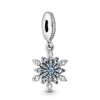 original 925 sterling silver charm glittering crystal snowflake pendant fit pandora women bracelet necklace diy jewelry