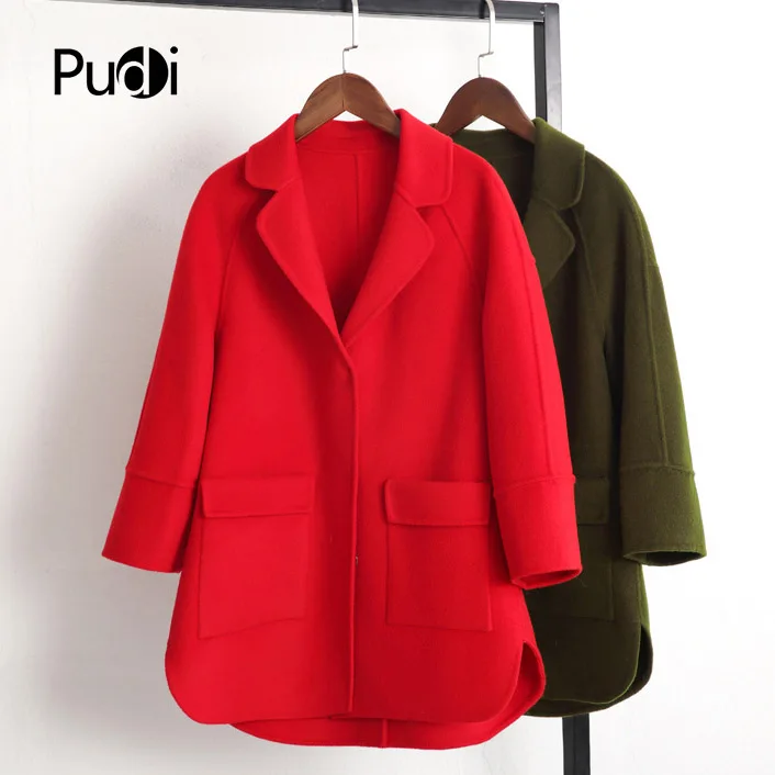 PUDI RO18170, Женская Осенняя зимняя однотонная куртка из натуральной шерсти с карманом, свободный стиль, пальто с карманами для отдыха