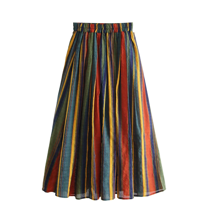 

Striped cotton and hemp skirt long women thin holiday spring and summer 2020 new pure cotton A-line long skirt leisure