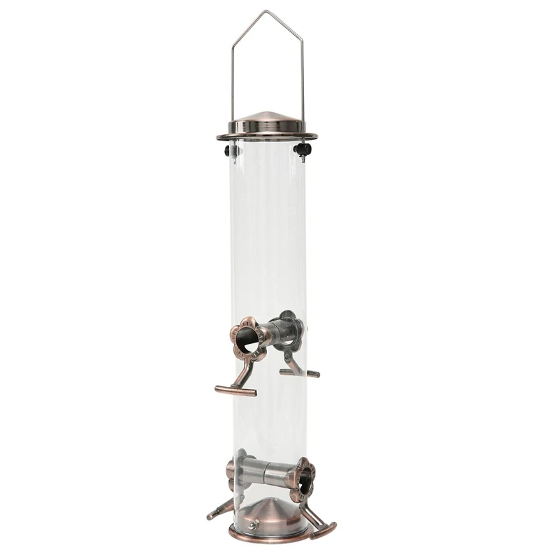 

Mixed Seed Bird Feeder Cast Stainless Steel Tube Feeder Heavy Duty flip top and Easy Clean Base E8BD