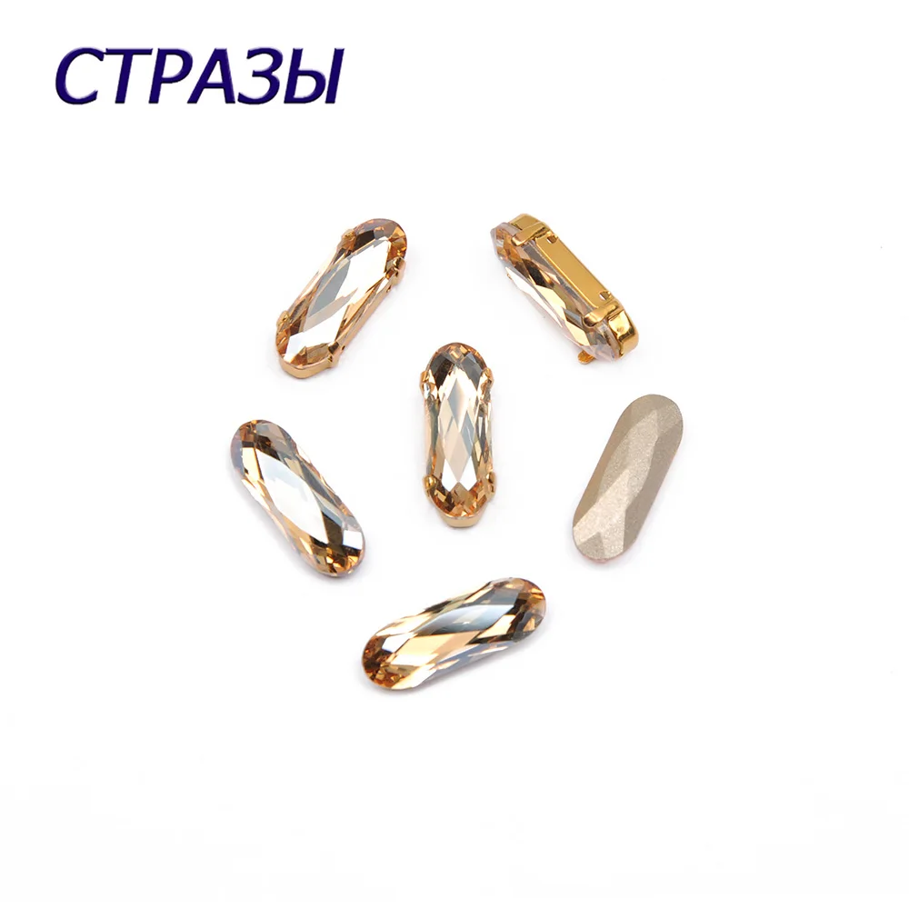

CTPA3bI Glitter Golden Shadow Color Sew On Rhinestones Baguette Shape Crystal Glass Sew On Claw Rhinestones For Wedding Dress
