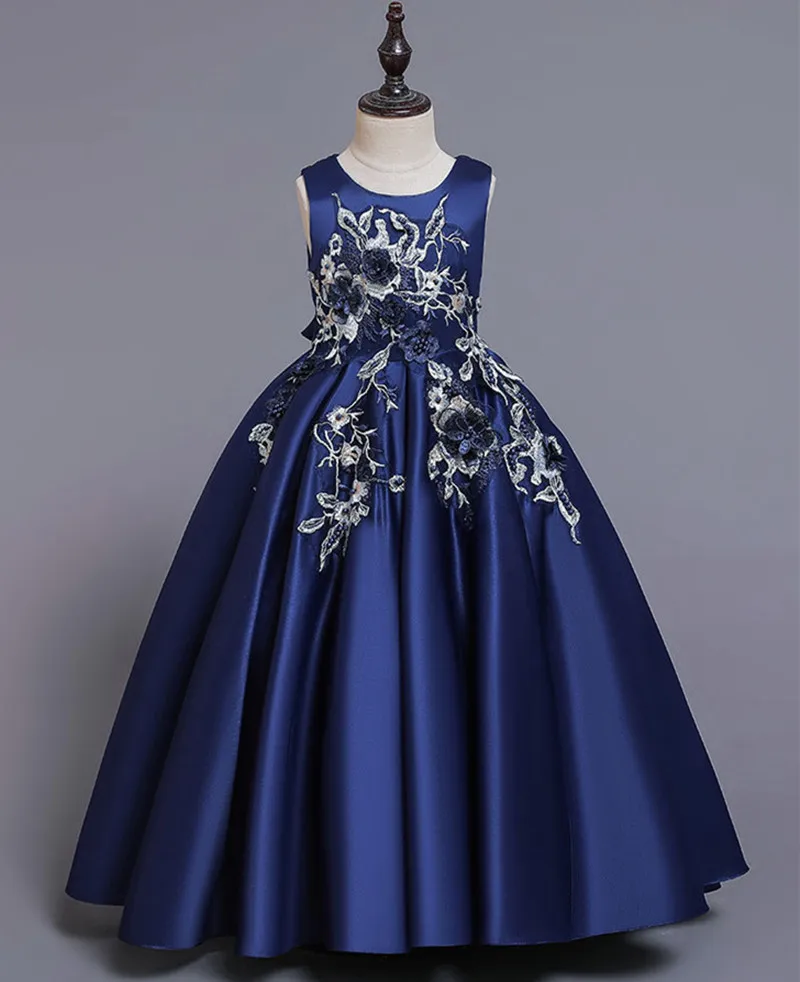 

2020 New Princess Lace Dress Kids Long Flower Embroidery Dress For Girls Pageant Children Formal Ball Gown Dresses Wedding Party