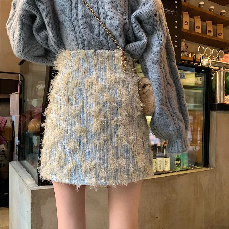 

Autumn Winter High Waisted Mini Skirt Women Korean Preppy Style A-line Warm Short Skirt Woman Clothes