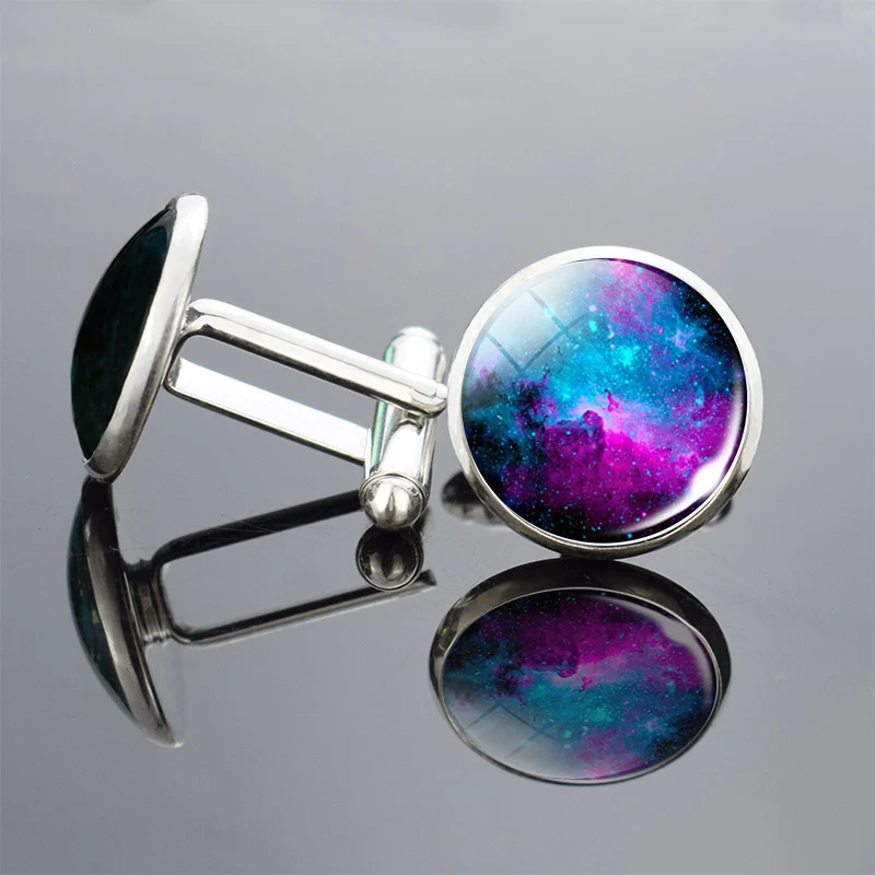 Запонки ручной работы простой дизайн туманность галактика Вселенная земля