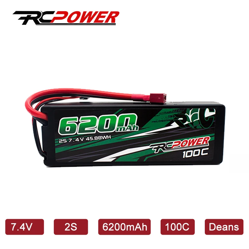 1/2 шт. RCPOWER 7 4 В 6200 мАч 2S литий-полимерный аккумулятор 100C с разъемом T-Deans HardCase для