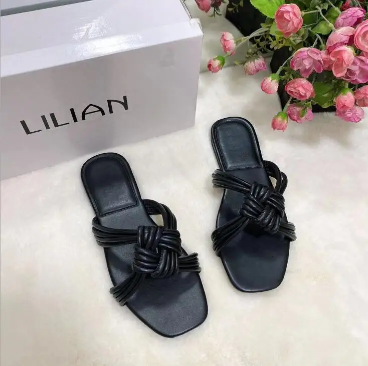 

Spring/summer 2021 sexy women sandals new braided belt knotted flat beach non-slip slippers home durable flip flop