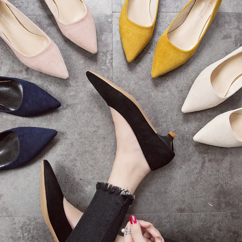 Туфли лодочки женские с острым носком искусственная замша низкий каблук 3 см