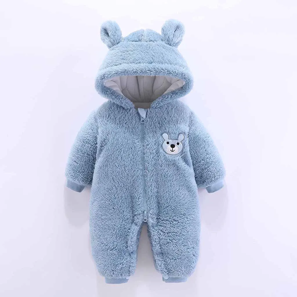 Зимняя одежда для малышей флисовый комбинезон маленьких мальчиков и девочек с