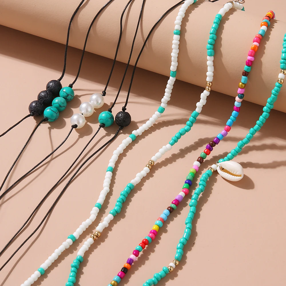 

16 Pcs/Sets Fashion Alloy Shell Beaded Hand Woven Necklace 2021 Charm Bridal Wedding Adjustable Necklace for Ladies Accessories