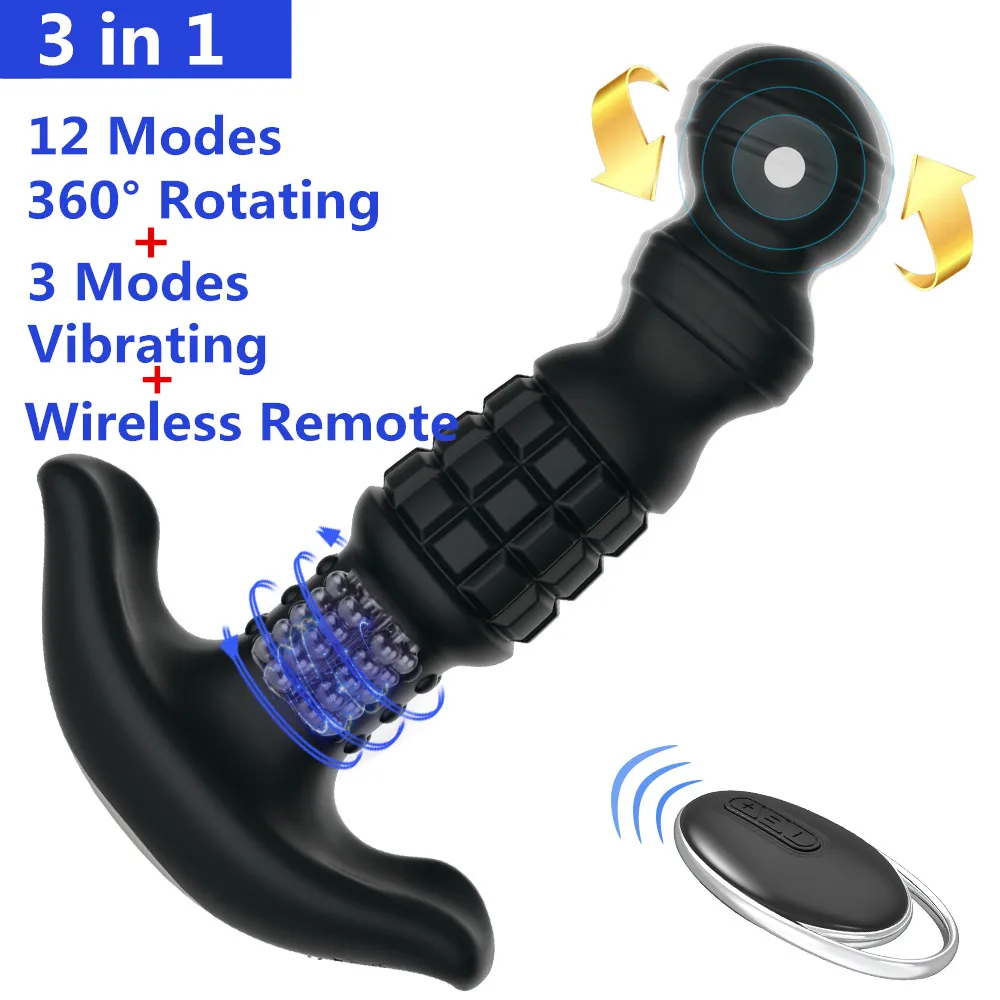 

360 Degree Rotating Dildo Anal Vibrator Male Prostate Massage Wireless Vibrator Rotation Anal Plug Dilator Big Butt Plug Sex Toy