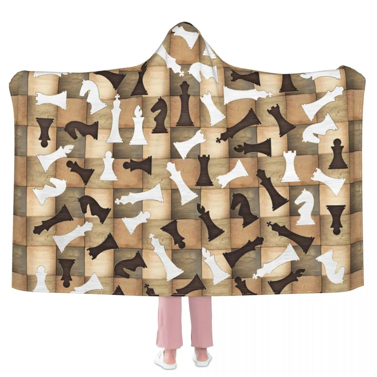 

Шахматные фигурки с узором деревянная текстура с капюшоном одеяло 3D полный принт носимый одеяло взрослые дети стиль
