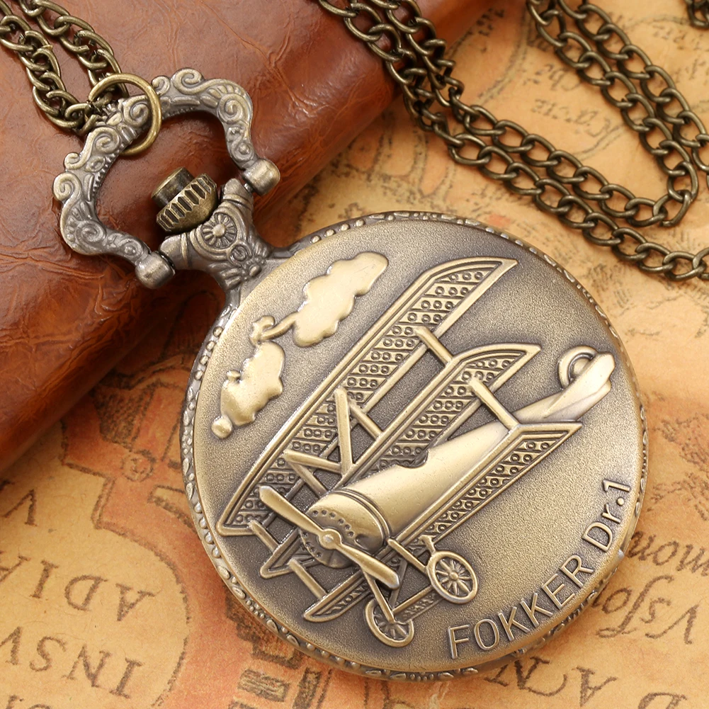 Antique Gift World War II Aircraft Quartz Pocket Watch Retro Steampunk Full Hunter Bronze Necklace Chain Men Women Pendant | Наручные