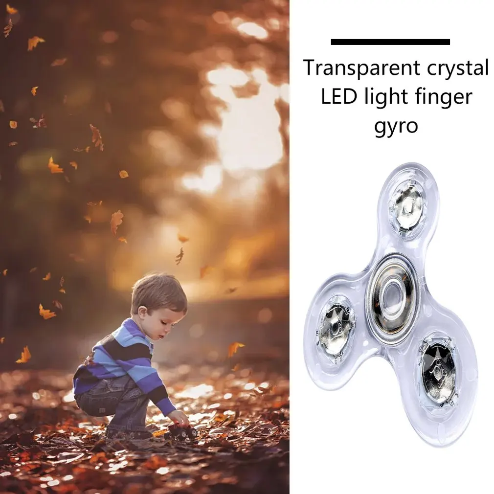 

LED Colorful Night Light Luminous Transparent Crystal Fingertip Gyro Rotation Time Long Anti Stress Finger Gyro Kids Gifts