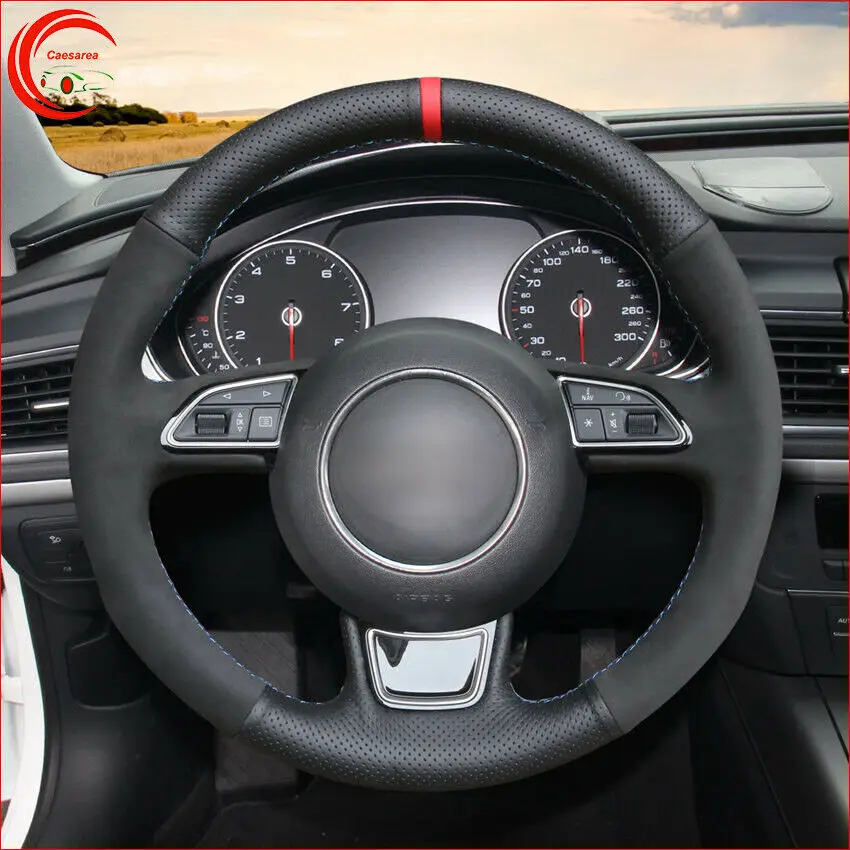 

Black Suede Black Leather Car Steering Wheel Cover For Audi A1 A3 A5 A6 A7 A8 S3