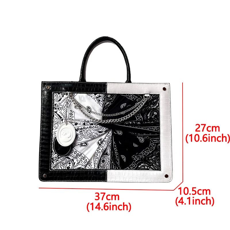 

Luxury Silk Scarf Stitching Women Handbags Fashion Large Capacity Tote Bags for Women Patchwork Big Shoulder Bag Women's Shooper