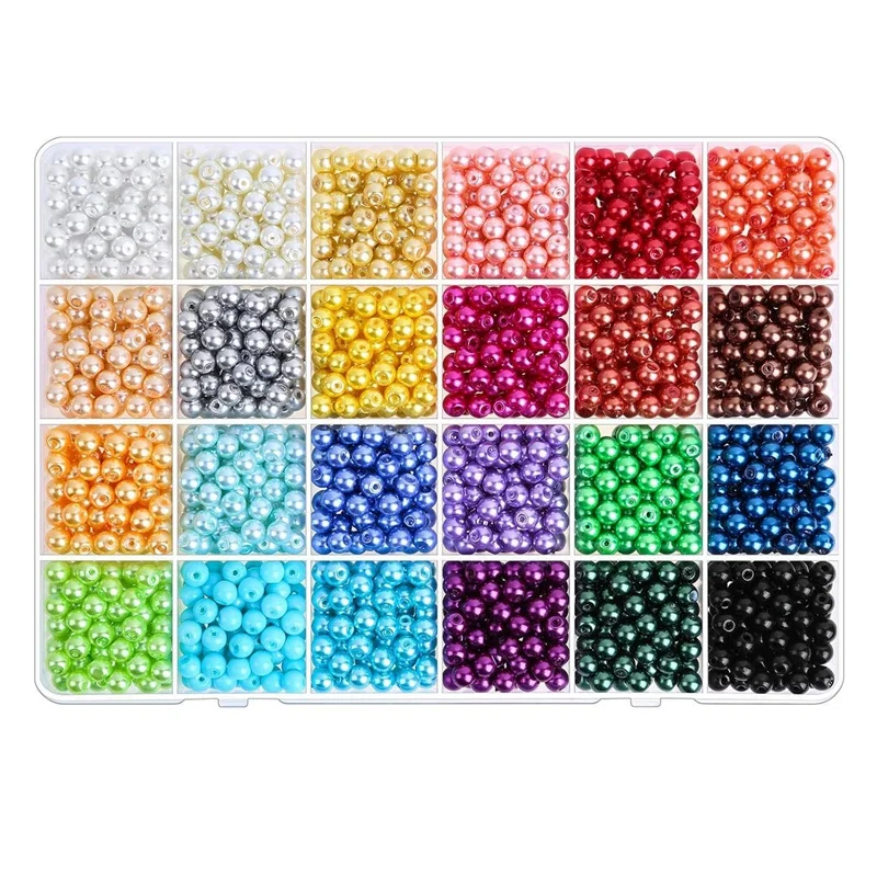 

1680Pcs 6mm 24 Colors Round Pearls Beads with Holes for Jewelry Making Loose Spacer Beads for DIY Crafts Jewelry Making