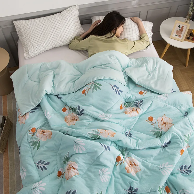

Летнее прохладное одеяло, двойное одеяло из промытого хлопка, для студенческого одноместного летнего общежития, для весны и осени, тонкое л...
