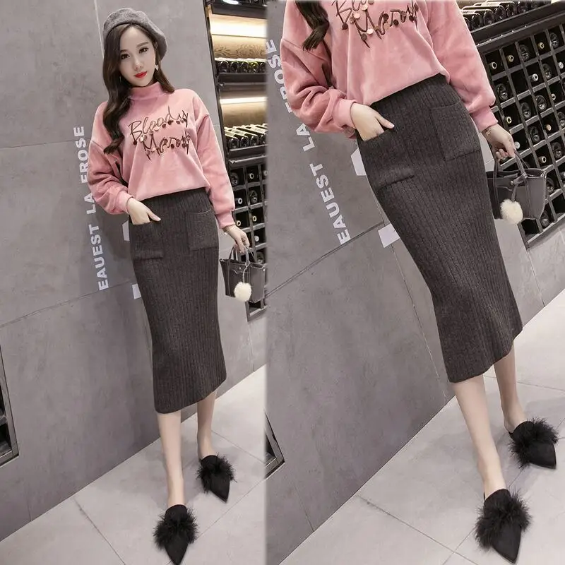 Модное зимнее классическое пальто с эластичной резинкой на талии вязаные