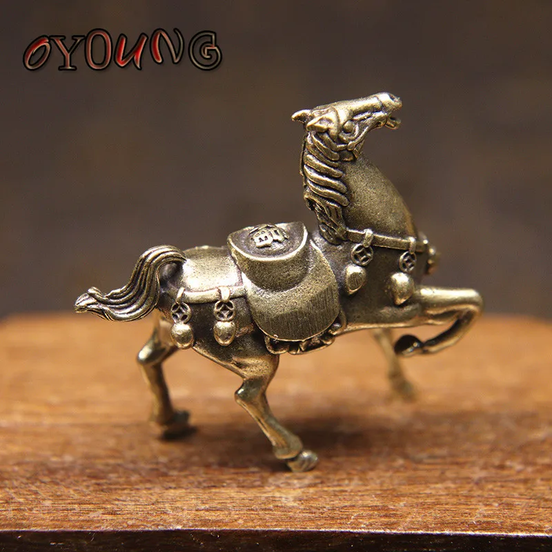 Винтажная латунная Военная лошадь маленькое настольное украшение фигурки