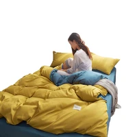 washed cotton solid color gold bedding set queen home soft fashion simple design juego de sabanas bed room decoration ec50ct