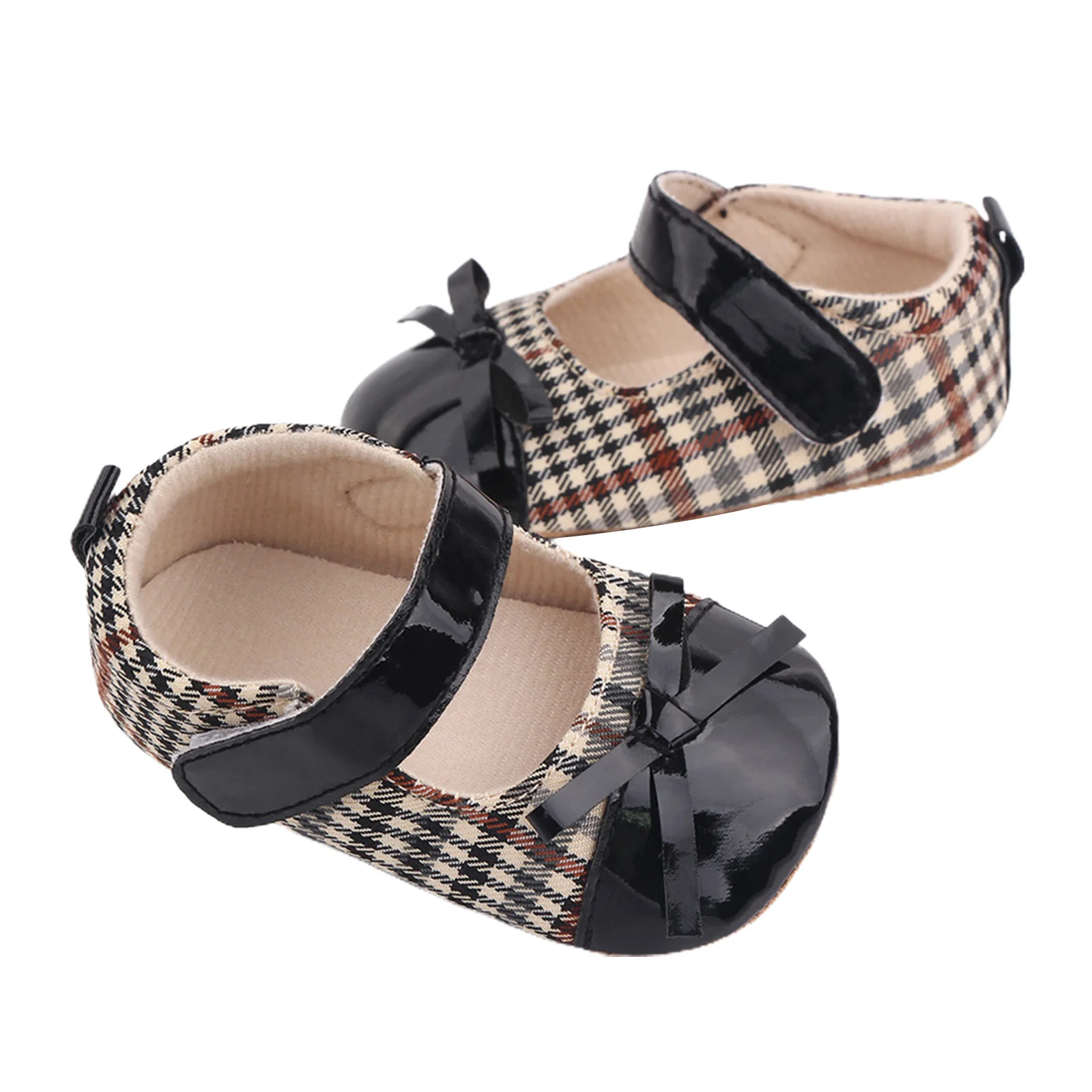

Kids Princess Shoes Girls Plaid Bowknot Walking Shoes Anti-Slip Footwear For Spring Fall