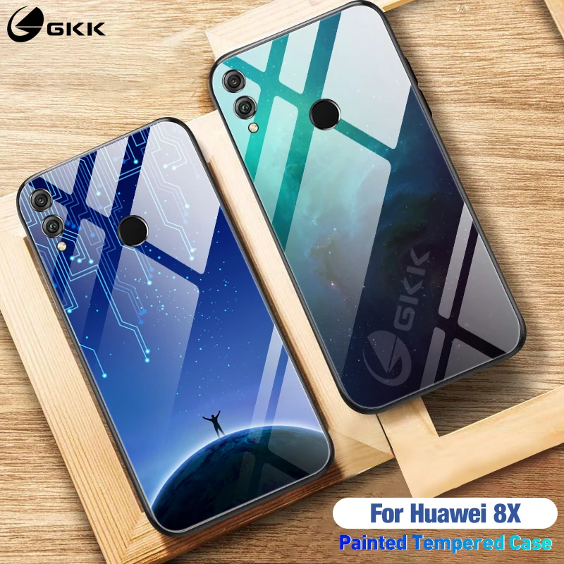 Чехол GKK из закаленного стекла для Huawei Honor 7X 8X чехол с противоударным рисунком и
