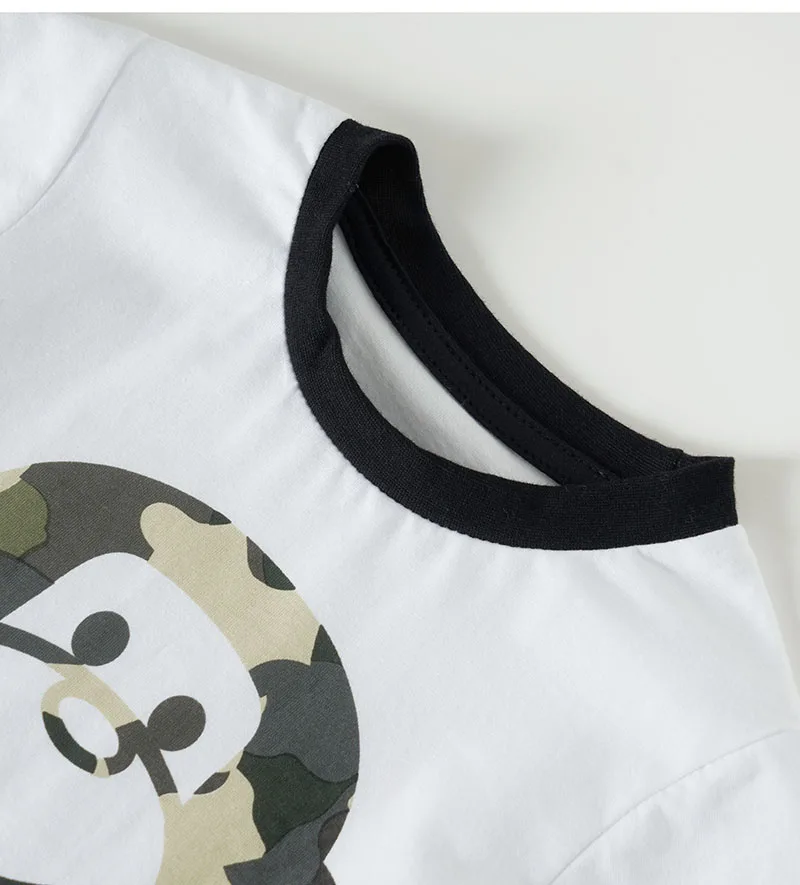 Одежда для маленьких мальчиков лето 100% вязаные хлопковые футболки с Обезьянами