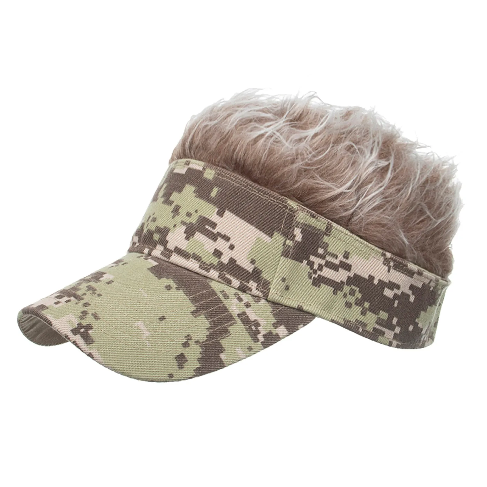

Men Women Casual Camouflage visor hat Sunshade Adjustable Sun Visor Baseball Cap With Spiked Hairs Wigs Baseball Hip Hop Hats