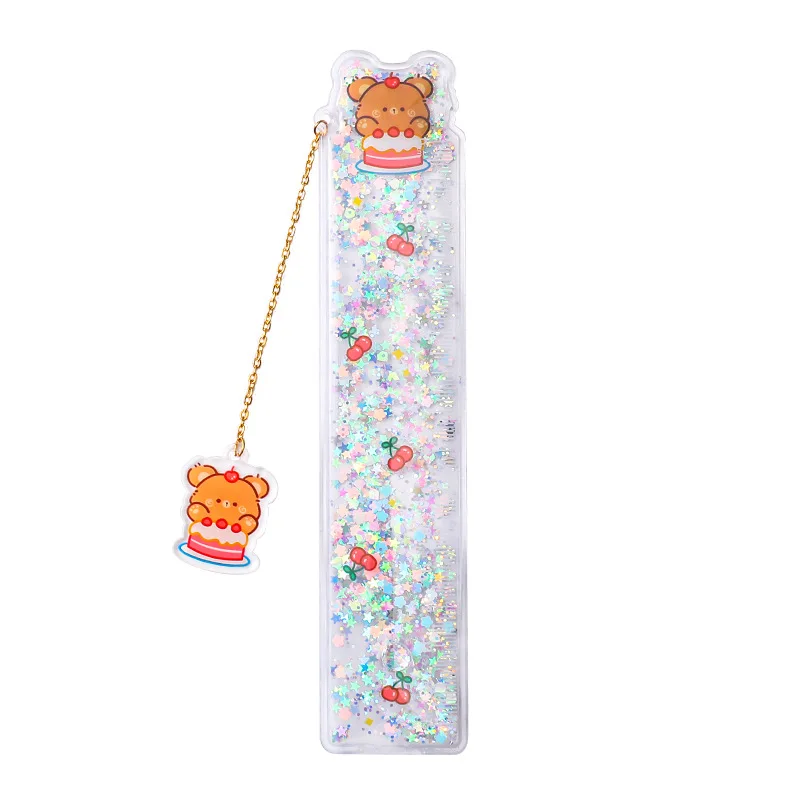 

Oil Quicksand Bookmark Ruler Ins Girl Heart Learning Pendant a Scale Multifunctional Pendant Painting Ruler 15cm