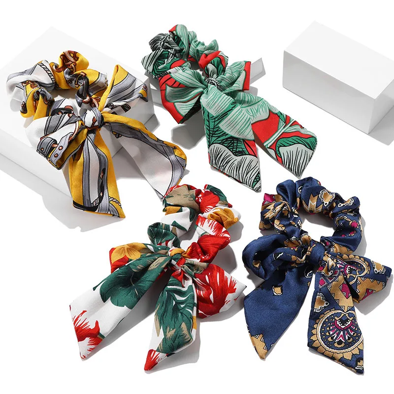 Модный бант с рисунком искусственная лента украшение для волос эластичный