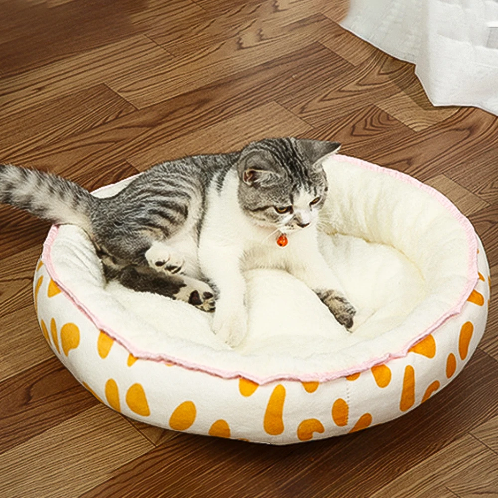 Pet Nest Easy To Clean All Year Round Use Warming Short Plush 4 Size Floppy Cushion Cats Dogs House With Detachable Cool Mat | Дом и сад