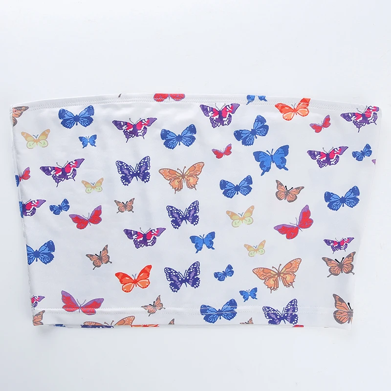 

2021 Summer Printed Strapless Boob Tube Tops Tees Casual White Wrap Top Women Sweat Cute Bra Crop Top Streetwear Summer