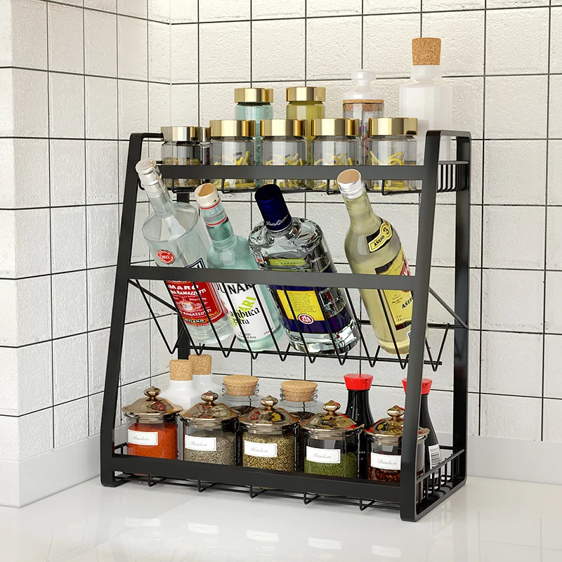 

3-Tier Storage Organizer Kitchen Slanting Spice Rack Flat Bottom Sauce Seasoning Jars Rack Multipurpose Storage Standing Rack
