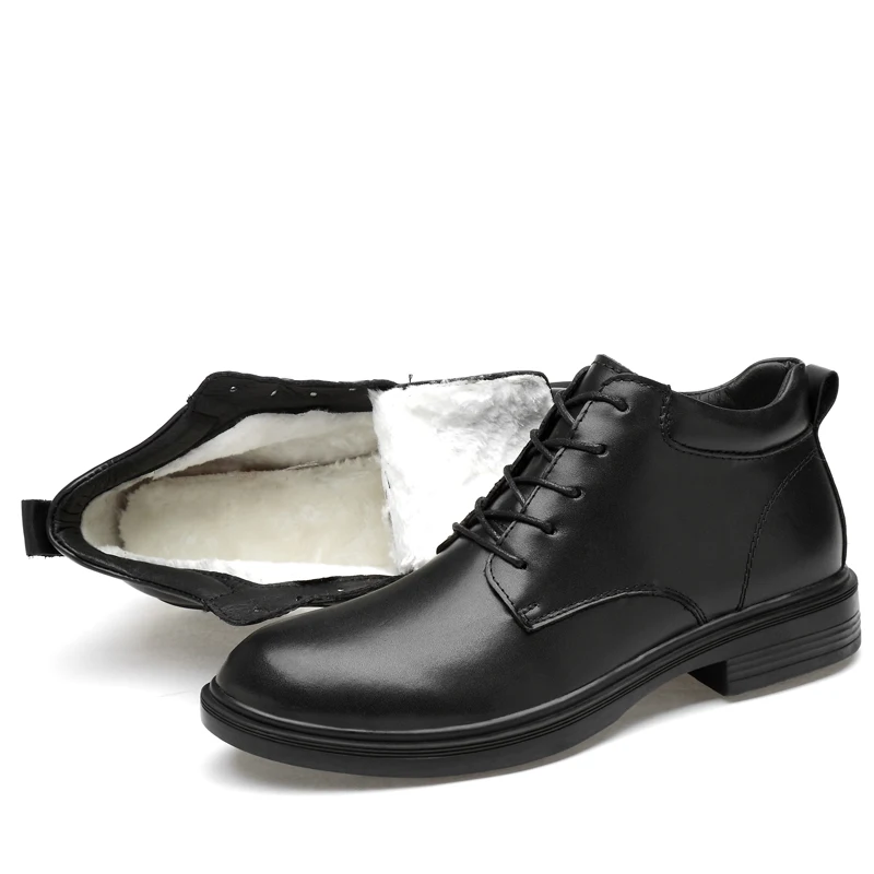 Мужские классические туфли из натуральной кожи черные ботинки с плюшевой
