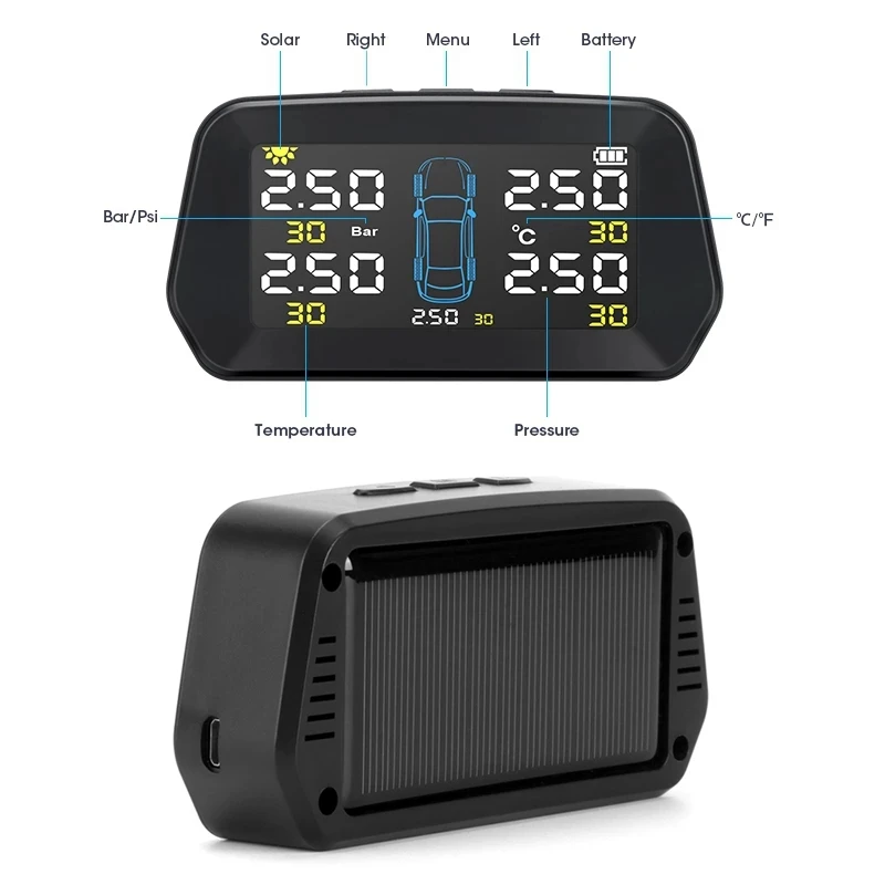 Автомобильный датчик давления в шинах TPMS внешний на солнечных батареях система