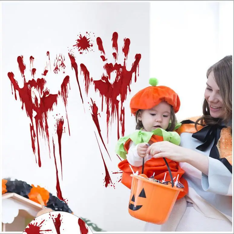 

Halloween Bloody Handprint Footprints Bedroom one piece Living Room Environmental Wall Stickers decoration accessories
