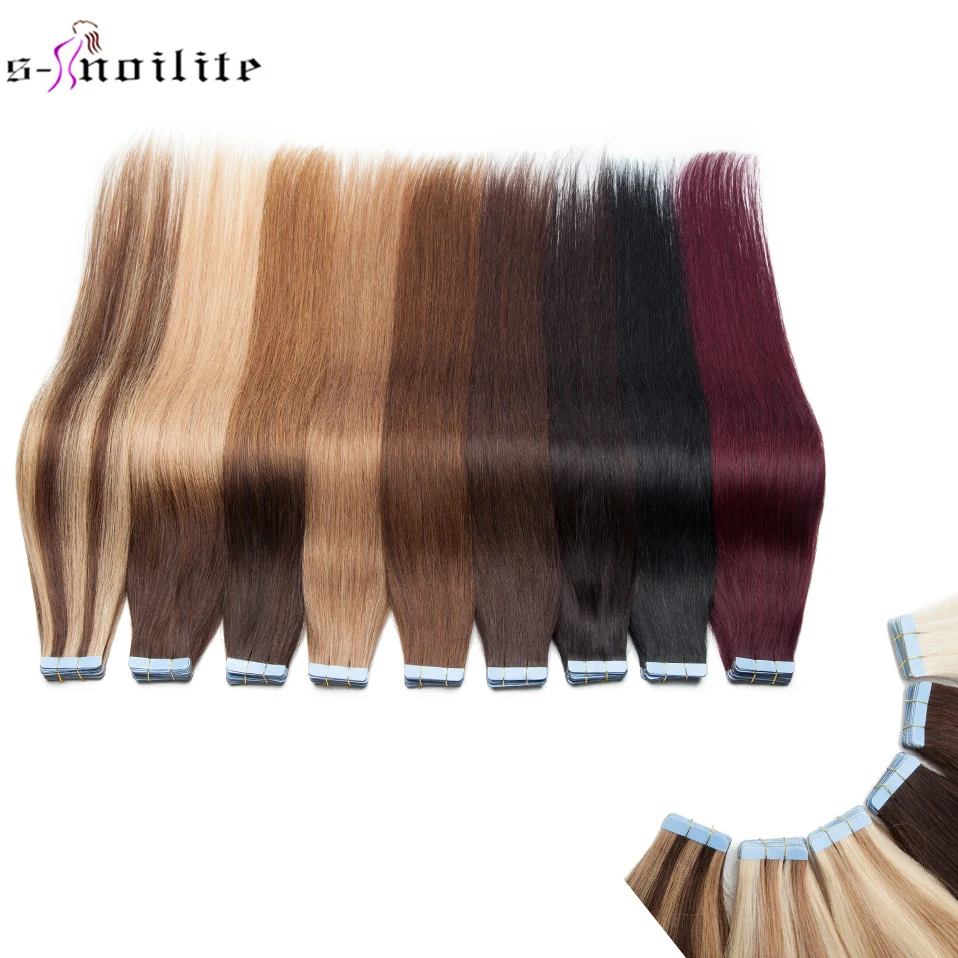 

S-noilite 1.5g/pc 14"-24'' Non-Remy Tape In Human Hair Adhesive Extension 20/40pcs 13 Colors Straight Skin Weft Natural Hair