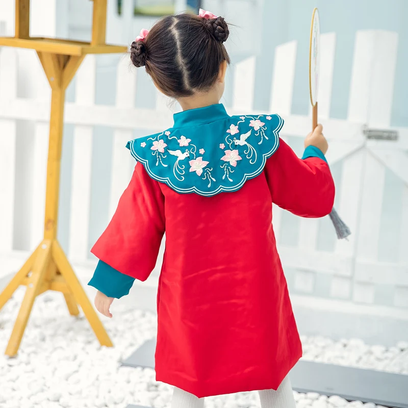 Стеганое платье Hanfu для девочек зимнее сохраняющее тепло детское с вышивкой