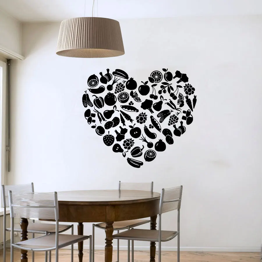 

ZOOYOO Heart Shaped Fruit And Vegetable Wall Sticker DIY Removable Home Decor Vinyl Wall Decals For Kitchen