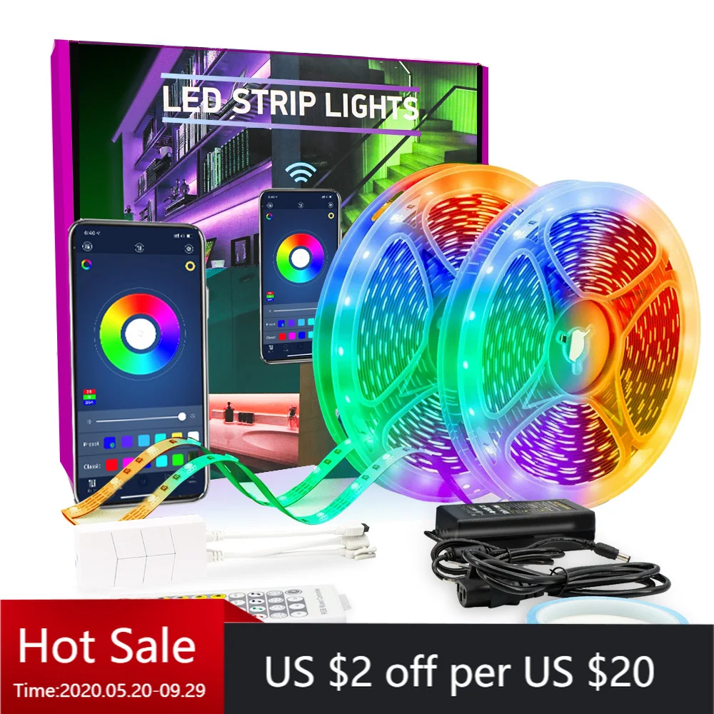 

PIRTSDEL Светодиодные ленты светильник 40 м 130ft RGB 5050 Яркость Гибкая лампа музыкальной синхронизации DC 24V приложение Управление + ИК-пульт ДУ + кно...